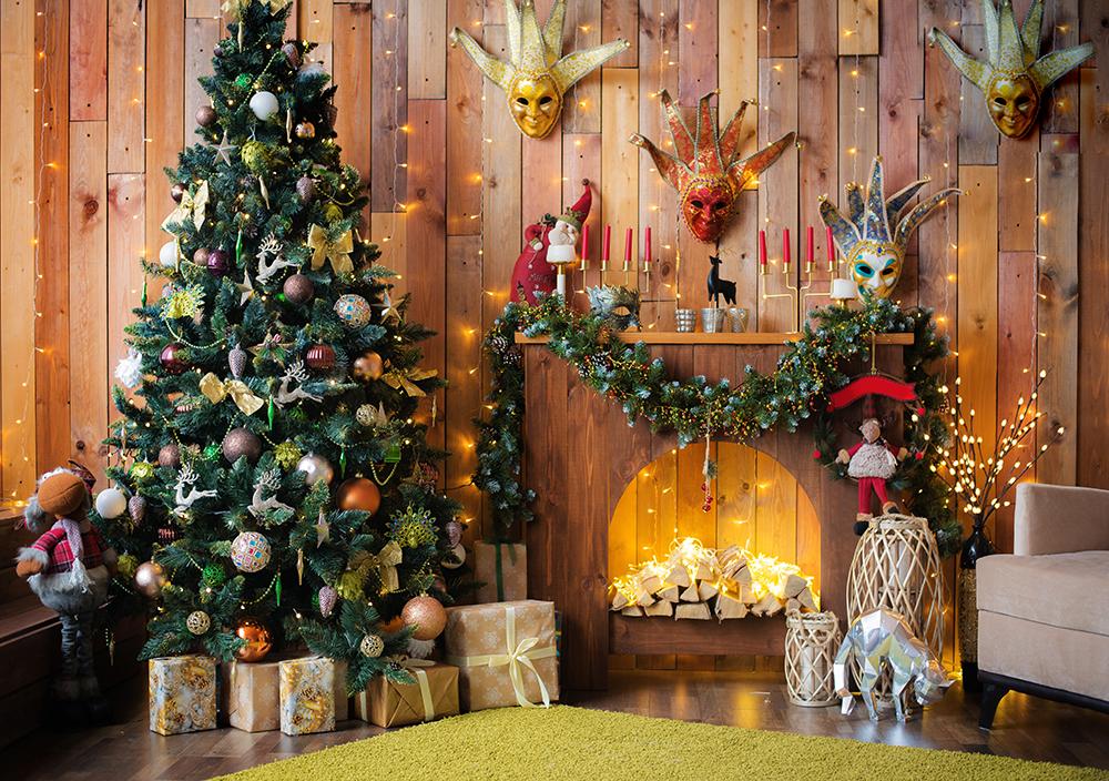 Christmas Decorations Indoor Background Wood House Backdrop Christmas –  iBACKDROP